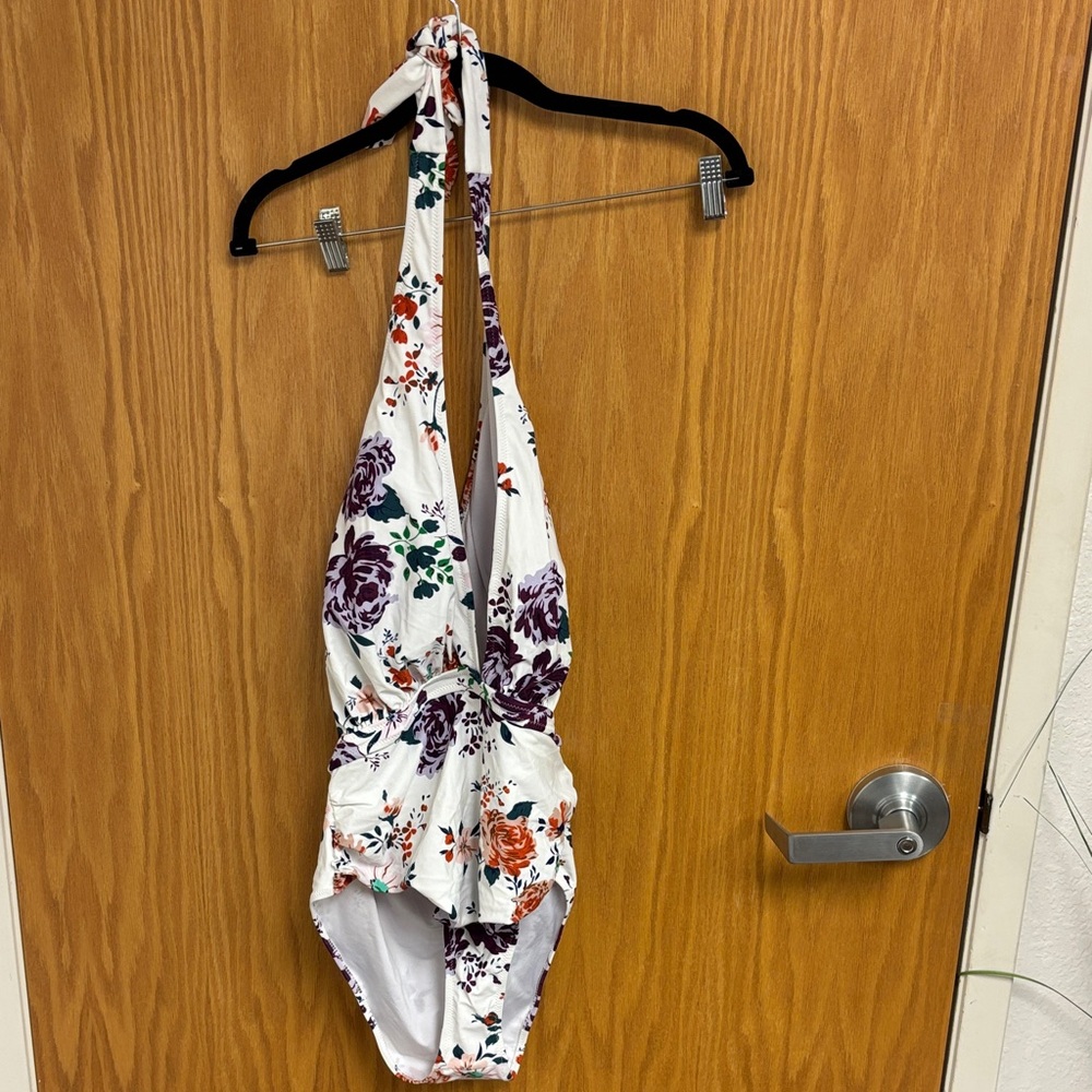 Cupshe White Floral Halter One-Piece Swimsuit